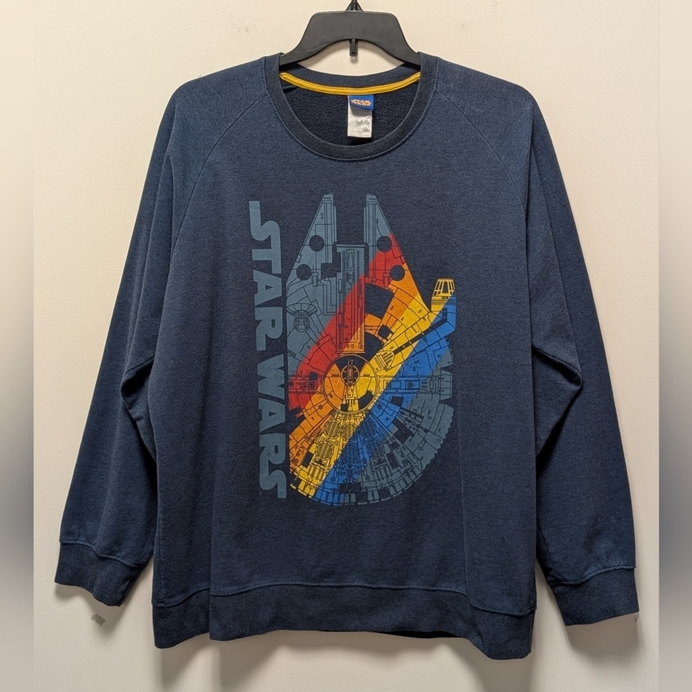 Star Wars Millenium Falcon Cozy Navy Blue Gray Rainbow Sweatshirt Pullover 2XL - Picture 5 of 13